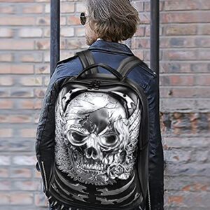 AIBAG 3D Skull Head Backpack, PU Leather Gothic Cracked Rivets Studded Cool Laptop Backpack Large College Bookbag, Gold