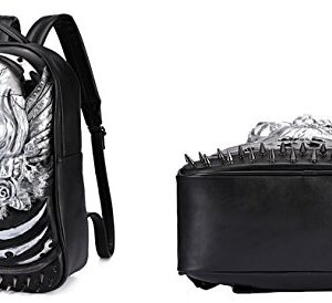 AIBAG 3D Skull Head Backpack, PU Leather Gothic Cracked Rivets Studded Cool Laptop Backpack Large College Bookbag, Gold