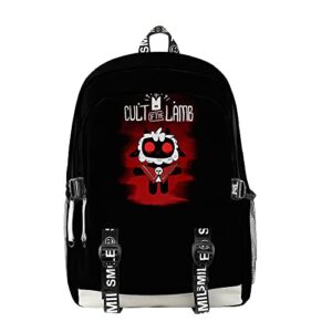 cult of the lamb one size backpack teen adjustable strap backpack three piece travel backpack (backpack 1)