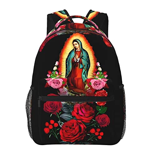 QZLAN Virgen De Guadalupe Backpack School For Girls Women Virgin Mary Rose Bags