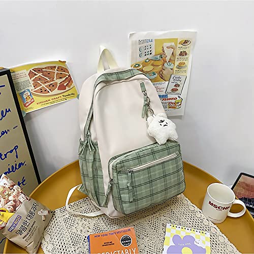 Lovemore Kawaii Backpack Aesthetic Backpacks with Plush Back to School Supplies, College Backpack Travel Daypack Bookbags for Teens (Green)