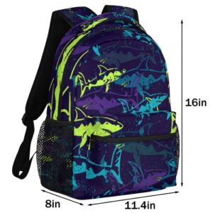 Sharks Blue Travel Laptop Backpack for men women Water Resistant College School Bookbag Lightweight Casual Daypacks Travel Essentials