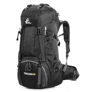 bginuog hiking backpack 60l waterproof hiking rucksack with rain cover for camping hiking daypack (black) (0395)