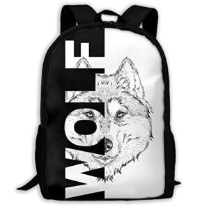 black and white wolf lightweight backpack bookbags outdoor travel laptop daypack