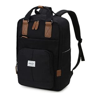 ravuo laptop backpack men women, water resistant vintage 15.6 inch school back pack college bookbag casual daypack travel rucksack black