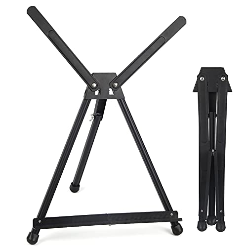 Falling in Art Aluminum 15" to 21" Tabletop Easel Display, Black Tripod with Rubber Feet, Holds Canvas, Paintings, Books, Photos, Signs