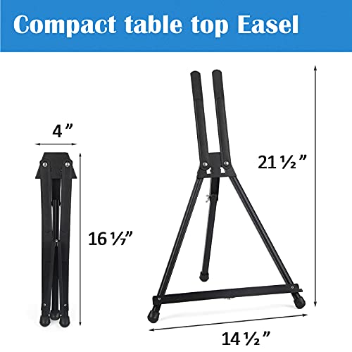 Falling in Art Aluminum 15" to 21" Tabletop Easel Display, Black Tripod with Rubber Feet, Holds Canvas, Paintings, Books, Photos, Signs