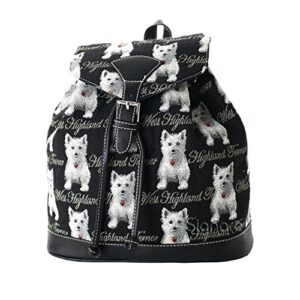 signare tapestry fashion backpack rucksack for women with black & white westie dog design (ruck-wes)