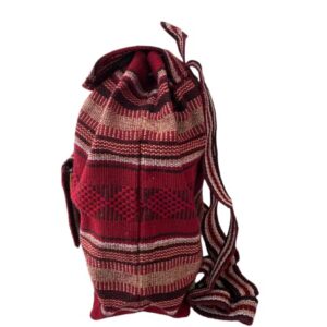 BURGUNDY & TAN , PINZON BACKPACK , FASHION BACKPACK , WOVEN , MEXICAN BACKPACK , SCHOOL BACKPACK , WEEKEND , BEACH BAG , BOHO BAG , CASUAL , DAYPACK , COACHELLA , MOCHILA , MADE IN MEXICO, Red