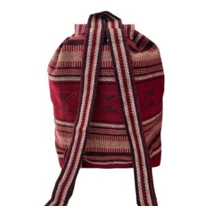 BURGUNDY & TAN , PINZON BACKPACK , FASHION BACKPACK , WOVEN , MEXICAN BACKPACK , SCHOOL BACKPACK , WEEKEND , BEACH BAG , BOHO BAG , CASUAL , DAYPACK , COACHELLA , MOCHILA , MADE IN MEXICO, Red