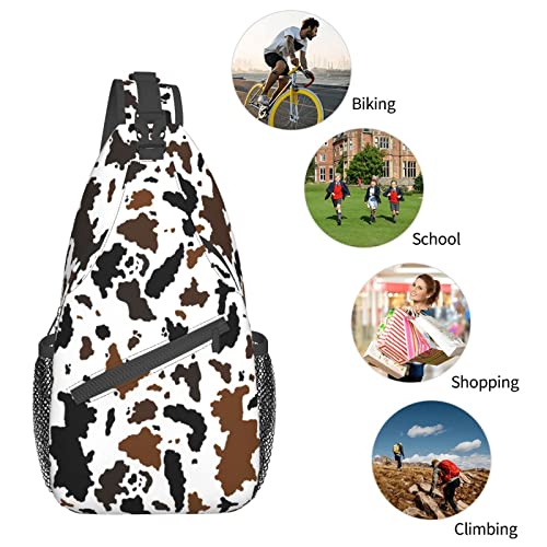 Cow Print Sling Bag,Crossbody Sling Backpack,Travel Hiking Chest Bag,Daypack for Purses Shoulder Bag Women Men's