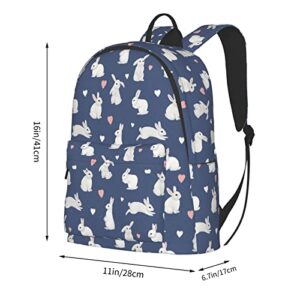 FeHuew 16 inch backpack Kawaii Rabbit White Bunnies Laptop Backpack Full Print School Bookbag Shoulder Bag for Travel Daypack