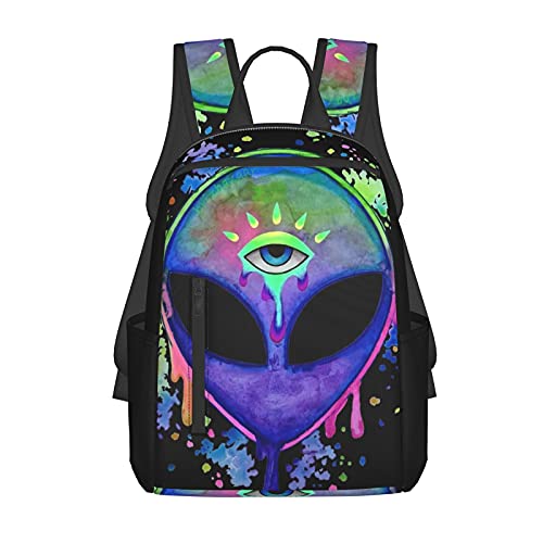 SWEET TANG Durable Polyester Backpack Alien Trippy Painting Travel Hiking Daypack - Big Capacity Multipurpose Business Anti-Theft Bookbag for Men Women Girls Boys