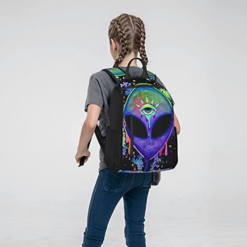 SWEET TANG Durable Polyester Backpack Alien Trippy Painting Travel Hiking Daypack - Big Capacity Multipurpose Business Anti-Theft Bookbag for Men Women Girls Boys