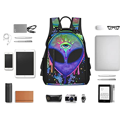 SWEET TANG Durable Polyester Backpack Alien Trippy Painting Travel Hiking Daypack - Big Capacity Multipurpose Business Anti-Theft Bookbag for Men Women Girls Boys