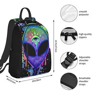 SWEET TANG Durable Polyester Backpack Alien Trippy Painting Travel Hiking Daypack - Big Capacity Multipurpose Business Anti-Theft Bookbag for Men Women Girls Boys