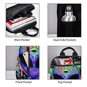 SWEET TANG Durable Polyester Backpack Alien Trippy Painting Travel Hiking Daypack - Big Capacity Multipurpose Business Anti-Theft Bookbag for Men Women Girls Boys