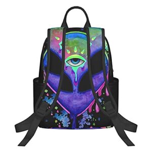 SWEET TANG Durable Polyester Backpack Alien Trippy Painting Travel Hiking Daypack - Big Capacity Multipurpose Business Anti-Theft Bookbag for Men Women Girls Boys