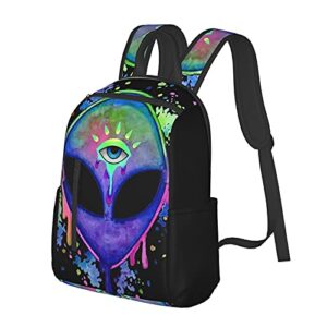 SWEET TANG Durable Polyester Backpack Alien Trippy Painting Travel Hiking Daypack - Big Capacity Multipurpose Business Anti-Theft Bookbag for Men Women Girls Boys