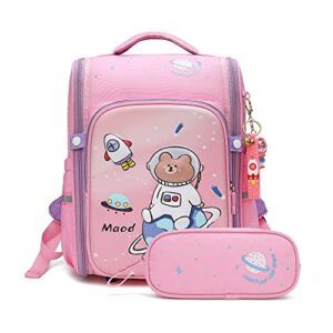 maod girls backpacks for kids elementary school backpack with pencile case & cute keychain (pink)
