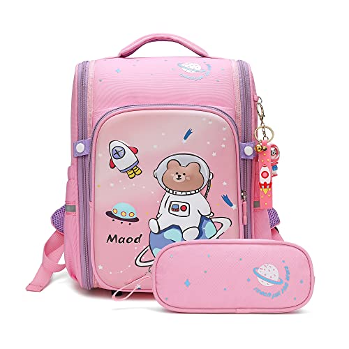 Maod Girls Backpacks for Kids Elementary School Backpack With Pencile Case & Cute Keychain (Pink)