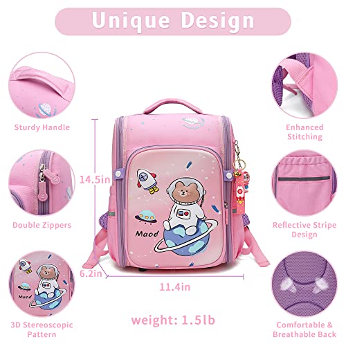 Maod Girls Backpacks for Kids Elementary School Backpack With Pencile Case & Cute Keychain (Pink)