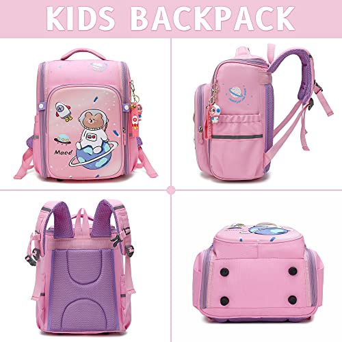 Maod Girls Backpacks for Kids Elementary School Backpack With Pencile Case & Cute Keychain (Pink)