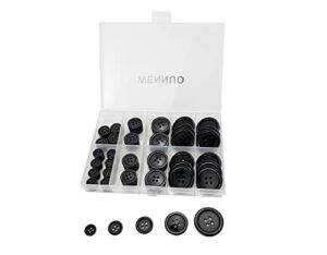 wennuo 100pcs black sewing buttons,4-hole craft buttons, 5 sizes ,with compartment storage box, suitable for sewing,suit coat shirt buttons，diy decoration (black)