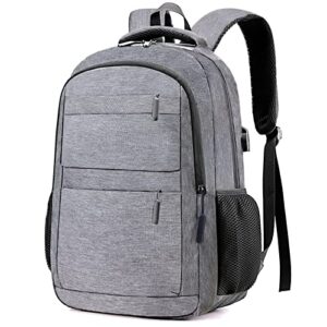 laptop backpack for school college student travel business hiking fit with usb charging port water resistant 15.6 inch (light grey)