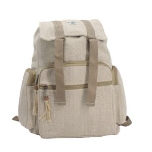 fwosi handmade beige laptop backpack – pure hemp bookbag for school, day hiking & travel – lightweight, multi-pocket, 5 compartments for books, purse, wallet, everyday accessories – crafts from nepal