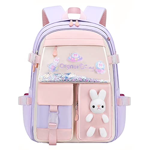 Bunny Backpack, Kawaii Bunny Backpack for Girls, Large Capacity Waterproof Kawaii Bookbag for Grades 1-6 (Purple, Large)