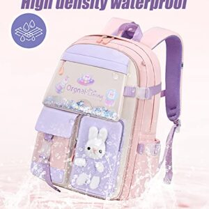 Bunny Backpack, Kawaii Bunny Backpack for Girls, Large Capacity Waterproof Kawaii Bookbag for Grades 1-6 (Purple, Large)