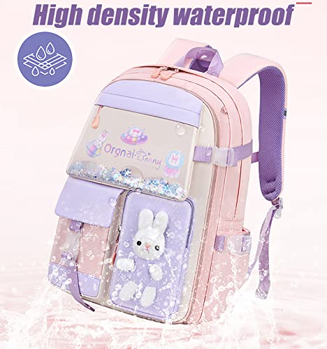 Bunny Backpack, Kawaii Bunny Backpack for Girls, Large Capacity Waterproof Kawaii Bookbag for Grades 1-6 (Purple, Large)