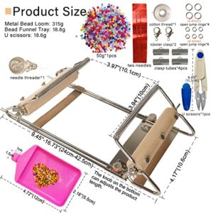 hobbyworker The Second Generation Adjustable Bead Loom Kit with Seed Beads,Large Eye Curved Beading Needle,Bead Funnel Tray,Lobster Clasp,Open Ring and Bead Mat for Jewelry Making kit