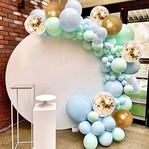 Futureferry Blue and Green Gold Balloon Garland Arch Kit-126Pcs Mint Green Balloon Blue Balloon Confetti Gold Metallic Balloons for Wedding Baby Shower Birthday Graduation Party Decoration