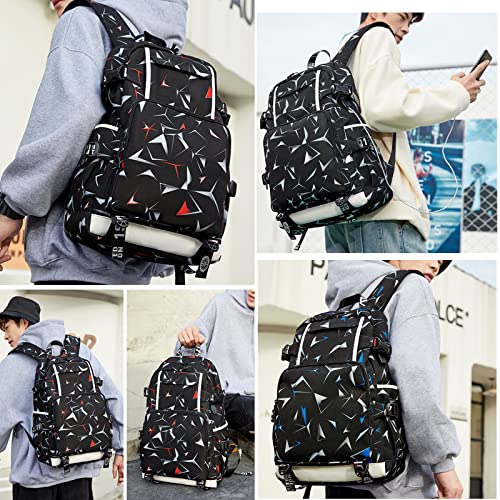 Kids Backpack for Boys Teen Travel Bag with USB Charging Port Geometric Pattern School Bag Middle School Students Bookbags