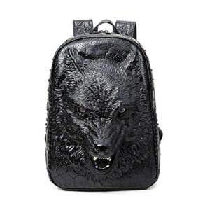 unisex 3d wolf pu casual backpack　personalized laptop backpack 15.6 inch school bag daypack rucksack college backpack (black)