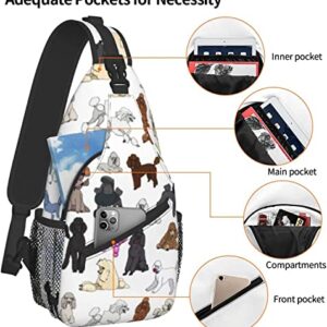 Sling Backpack Fashion Crossbody Shoulder Bags-Poodles White Chest Bag Casual Daypack for Men Women