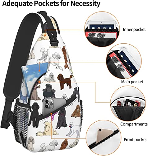 Sling Backpack Fashion Crossbody Shoulder Bags-Poodles White Chest Bag Casual Daypack for Men Women