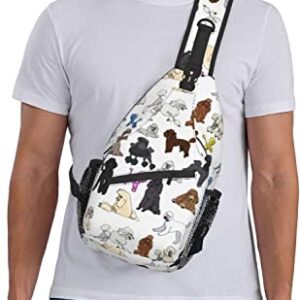 Sling Backpack Fashion Crossbody Shoulder Bags-Poodles White Chest Bag Casual Daypack for Men Women