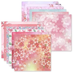 origami 6×6 paper kit 50 sheets 12 vivid colors double sided printed traditional patterns square for arts crafts projects, japanese sakura chiyo