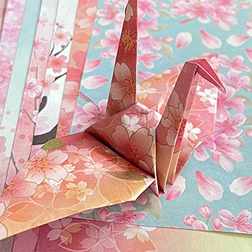 Origami 6x6 Paper Kit 50 Sheets 12 Vivid Colors Double Sided Printed Traditional Patterns Square for Arts Crafts Projects, Japanese Sakura Chiyo