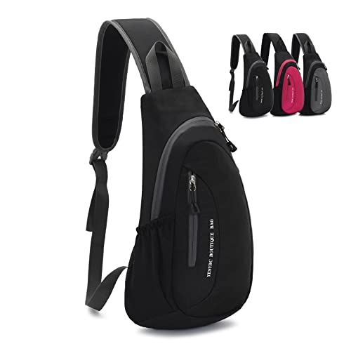 YESYBC Crossbody Sling Backpack Small Waterproof Hiking Bag Sling Bag for Women Travel (Black)