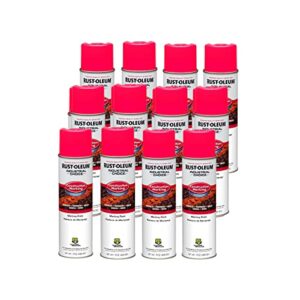 rust-oleum 264702-12pk industrial choice m1400 system water-based construction marking paint, 17 oz, fluorescent pink, 12 pack