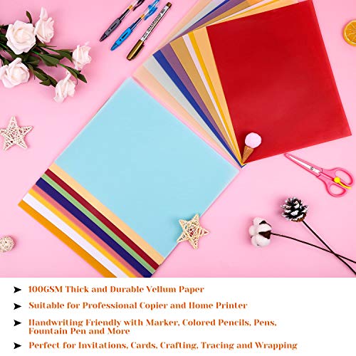 Colored Vellum Paper 8.5 x 11, Cridoz 9 Colors Transparent Clear Vellum Paper Translucent Tracing Paper Printable Vellum Drafting Sheets for Printing Drawing Ink Jet Laser Printer