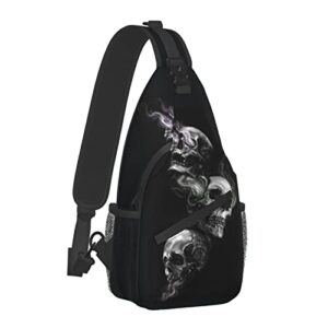 heisin black skull shoulder chest casual bags crossbody sling backpack with adjustable strap daypack for men and women travel hiking climbing rucksack one size