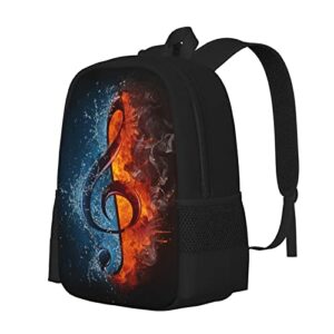 FREE LION Kids Music Backpack for Boys Girls Fire and Water Musical Guitar Bookbags Elementary Middle High School Bag Large Capacity 17 inch Big Student Backpack for School and Travel