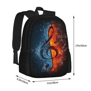 FREE LION Kids Music Backpack for Boys Girls Fire and Water Musical Guitar Bookbags Elementary Middle High School Bag Large Capacity 17 inch Big Student Backpack for School and Travel