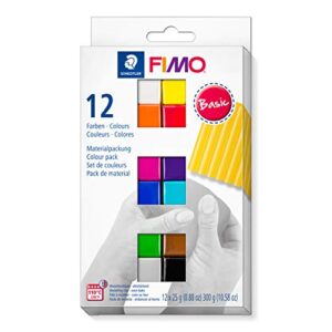 staedtler fimo soft polymer clay – oven bake clay for jewelry, sculpting, crafting, 12 assorted colors, 8023 c12-1