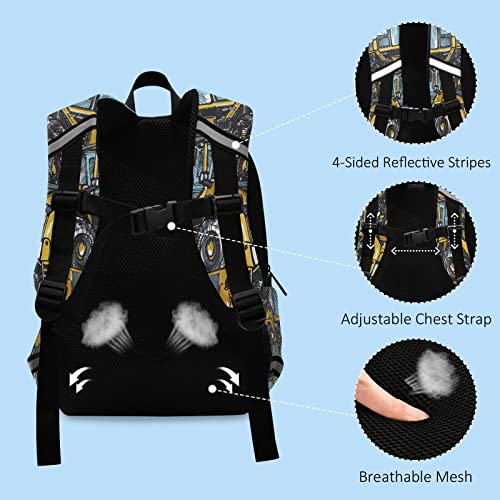 Glaphy Tractor Retro Kids Backpack for Boys Girls, Kindergarten Elementary Toddler Backpack with Reflective Stripes, Preschool Bookbag with Chest Strap